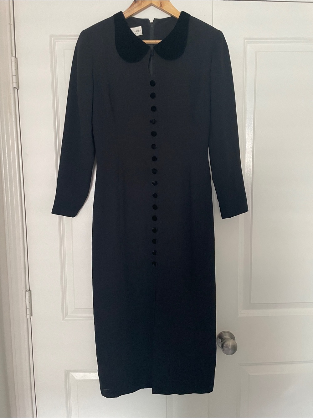 VTG 90s Casual Corner Petite Velvet Trim Slim Column Maxi Dress size 6P